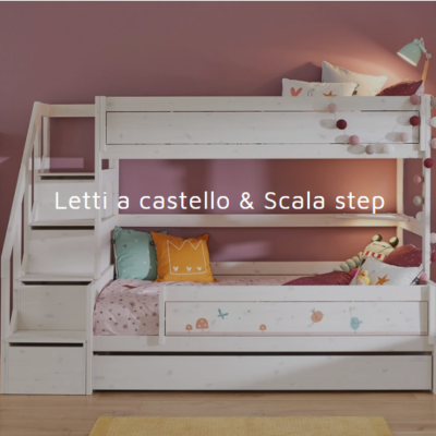 LETTO CASTELLO CON SCALA CONTENITIVA. LETTO SOTTO DA 90 O 120 CM